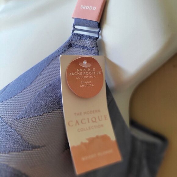 Cacique Modern Invisible Back Smoother Bra 38DDD Blue Leaf Print Underwire Full - Picture 7 of 8